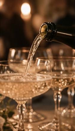 Champagne poured into coupe glasses